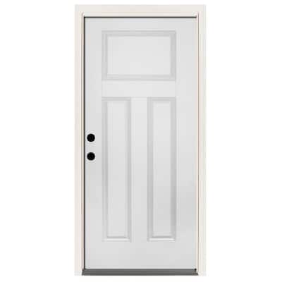 36 in. x 80 in. Premium 3-Panel White Primed Steel Prehung Front Door Right-Hand Inswing with 4 in. Wall