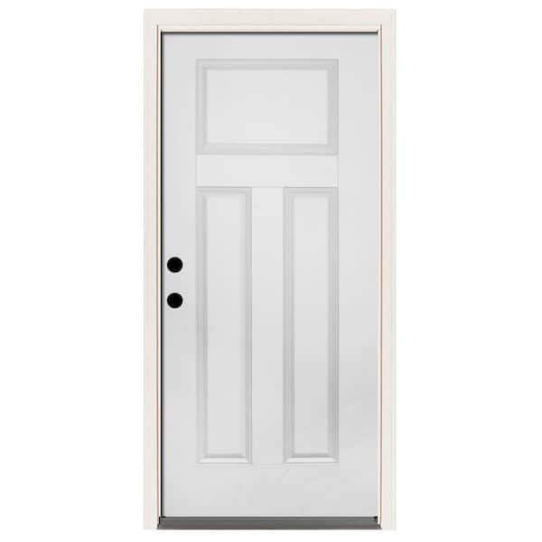 Steves & Sons 36 in. x 80 in. Premium 3-Panel White Primed Steel Prehung Front Door Right-Hand Inswing with 4 in. Wall