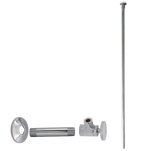 Westbrass 1/2 in. IPS x 3/8 in. OD x 20 in. Flat Head Supply Line Kit with Round Handle Angle Shut Off Valve, Polished Chrome