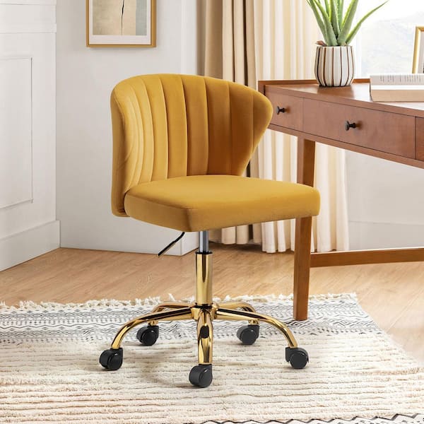 Ilia Modern Velvet up to 35 in. Swivel Adjustable Height Task Chair with Wheels and Channel-tufted Back -Mustard