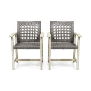 Anky Black Plus Gray Rattan and Wood Frame Outdoor Lounge Chair (Set of 2)