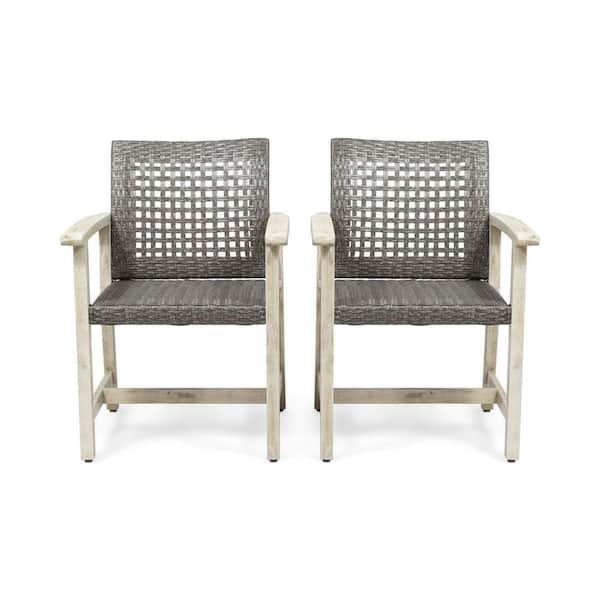 Miscool Anky Black Plus Gray Rattan and Wood Frame Outdoor Lounge Chair (Set of 2)