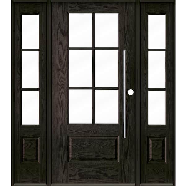 Krosswood Doors Faux Pivot 64 in. x 80 in. 6-Lite Left-Hand/Inswing Clear Glass Baby Grand Stain Fiberglass Prehung Front Door w/DSL