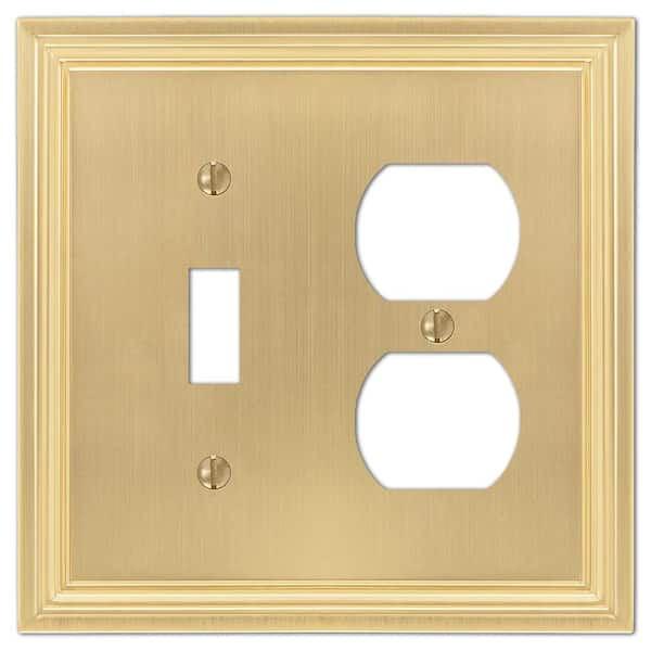 Hallcrest 2 Gang 1-Toggle and 1-Duplex Metal Wall Plate - Satin Brass