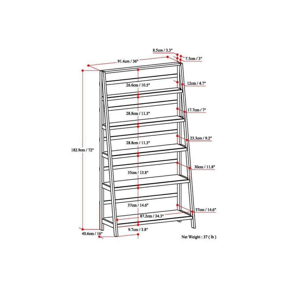 Brunette Brown Solid Wood 5-Shelf Ladder Bookcase