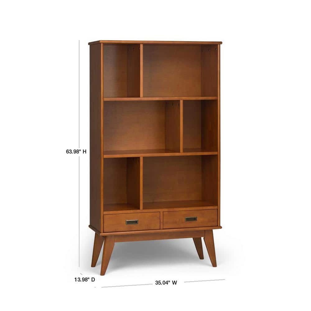 Teak Brown 64" Wood Bookcase with Cubes and Drawers