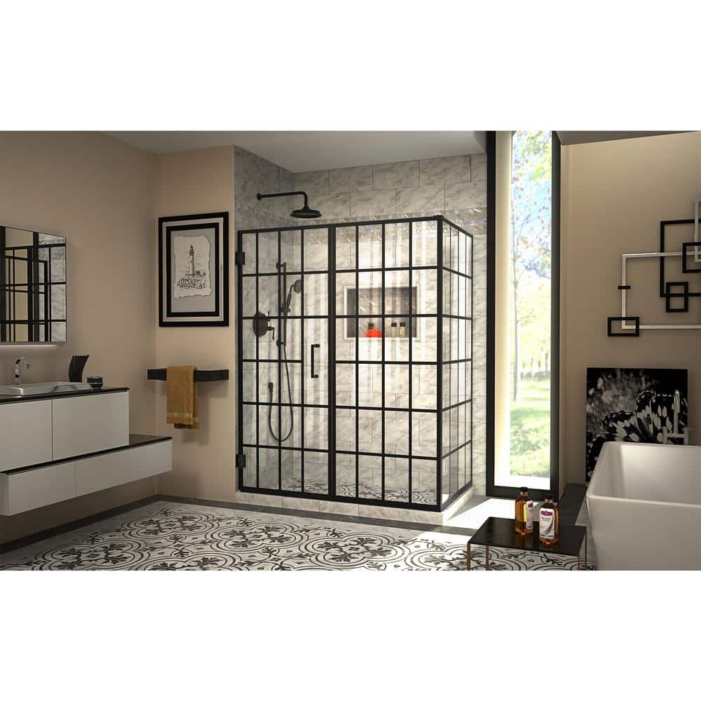 Toulon Satin Black Frameless Hinged Shower Enclosure with Clear Glass