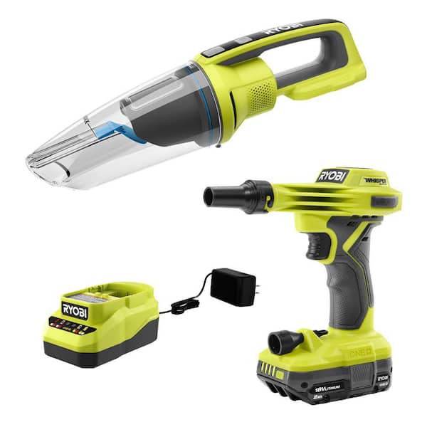 RYOBI ONE+ 18V High Volume Inflator Kit with 2.0 Ah Battery, Charger, and Wet/Dry Hand Vacuum