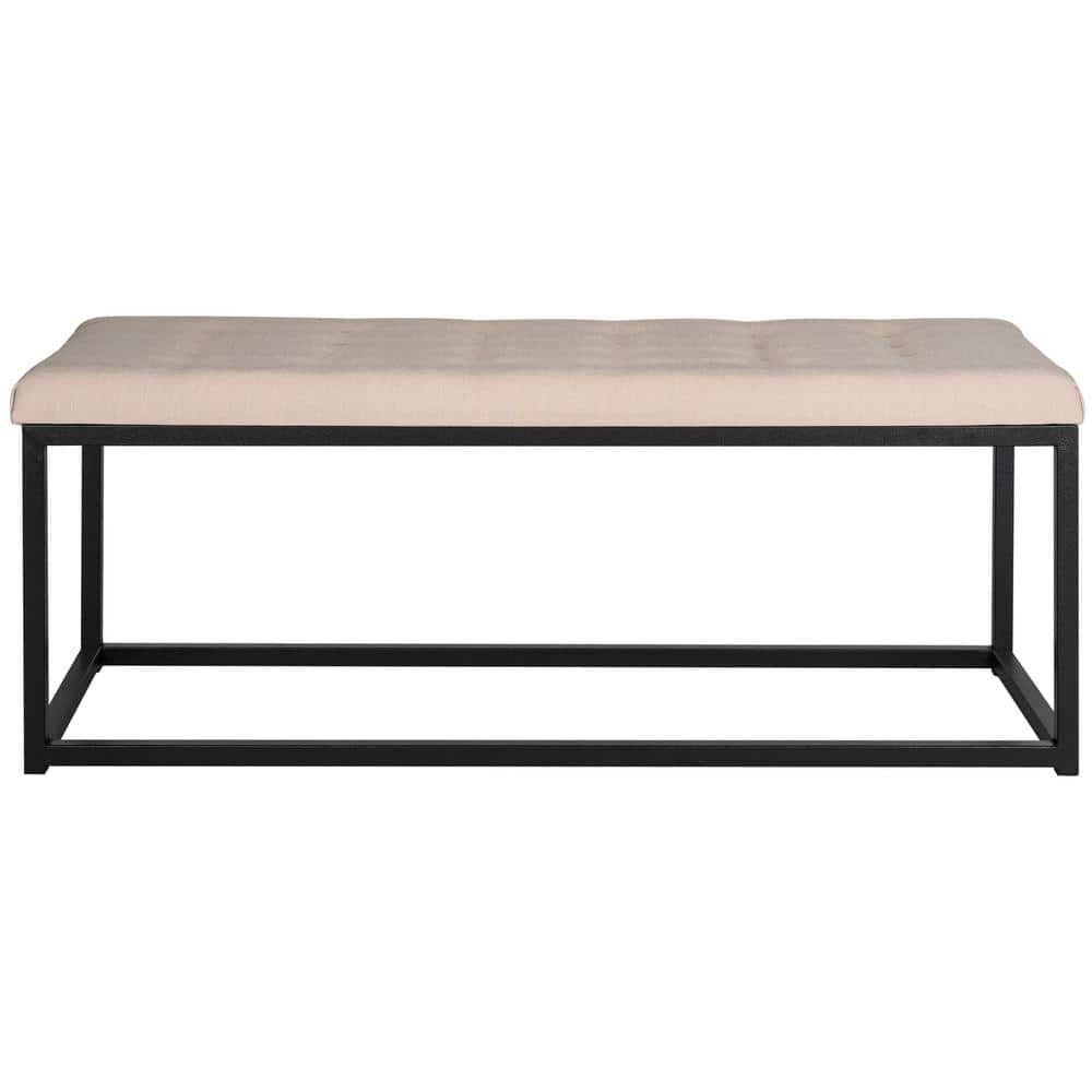 Reynolds Beige and Black Tufted Upholstered Bench