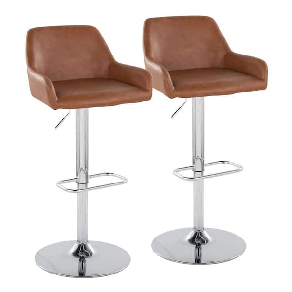 Lumisource Daniella 32.25 in. Camel Faux Leather and Chrome Metal Adjustable Bar Stool (Set of 2)