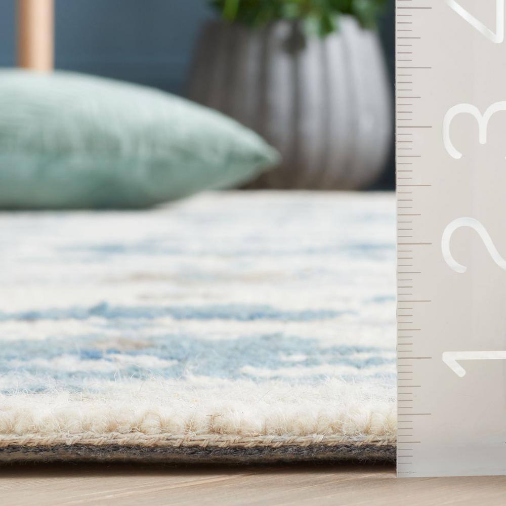 Ivory and Blue Handmade Wool Floral 3' x 5' Area Rug