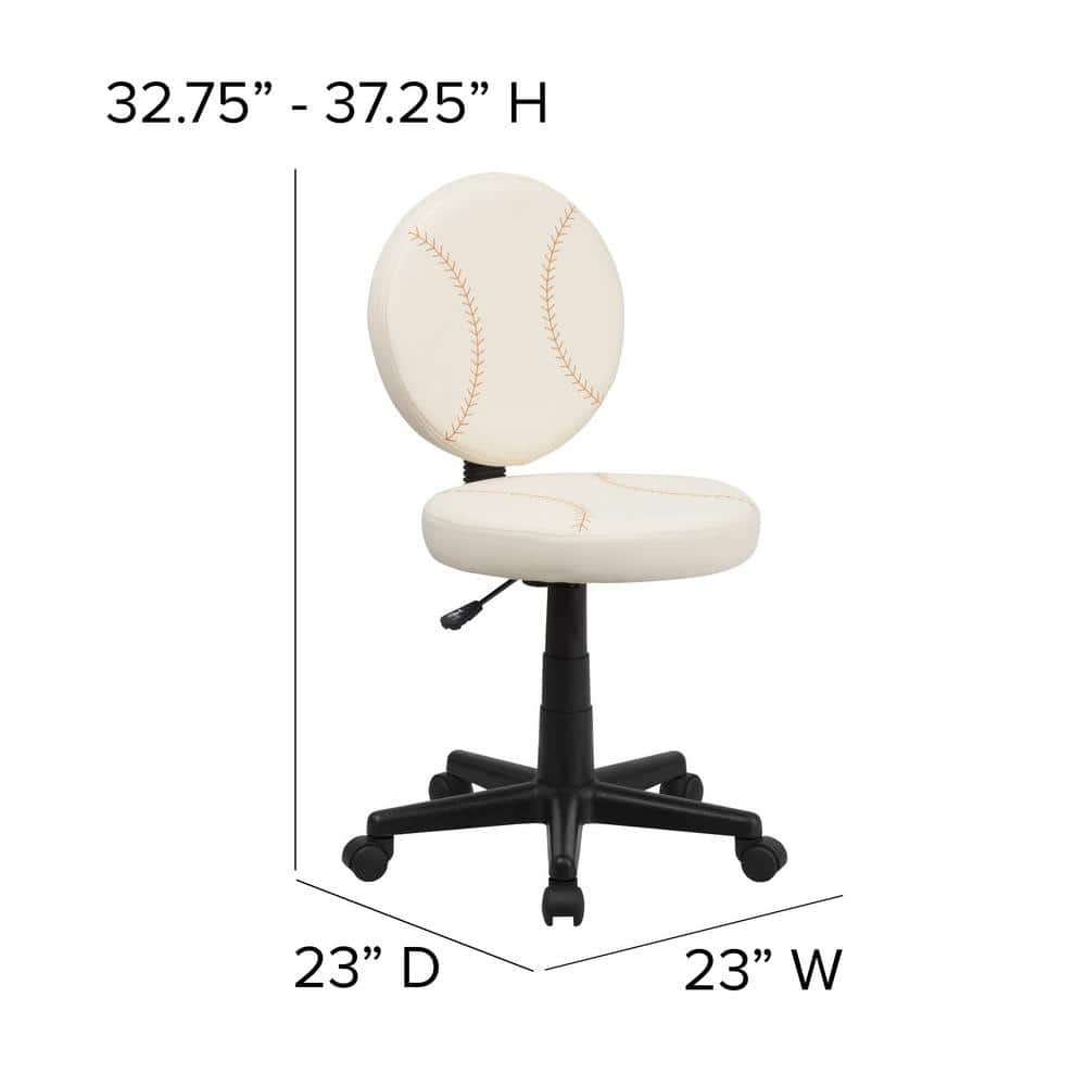 Youth Off-White Baseball-Inspired Vinyl and Metal Swivel Task Chair
