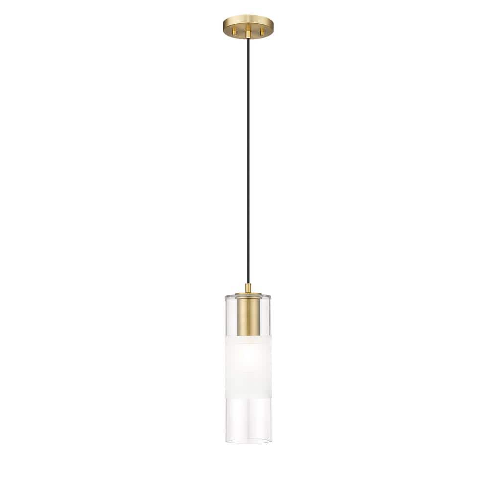 Alton 4.75 in. 1-Light Modern Gold Shaded Pendant Light with Clear Plus Fro
