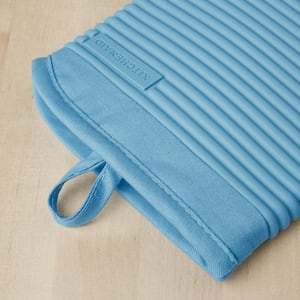 Ribbed Soft Silicone Blue Oven Mitt (2-Pack)