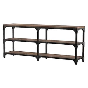 Gorden 72 in. Weathered Oak and Antique Silver Standard Rectangle Wood Console Table