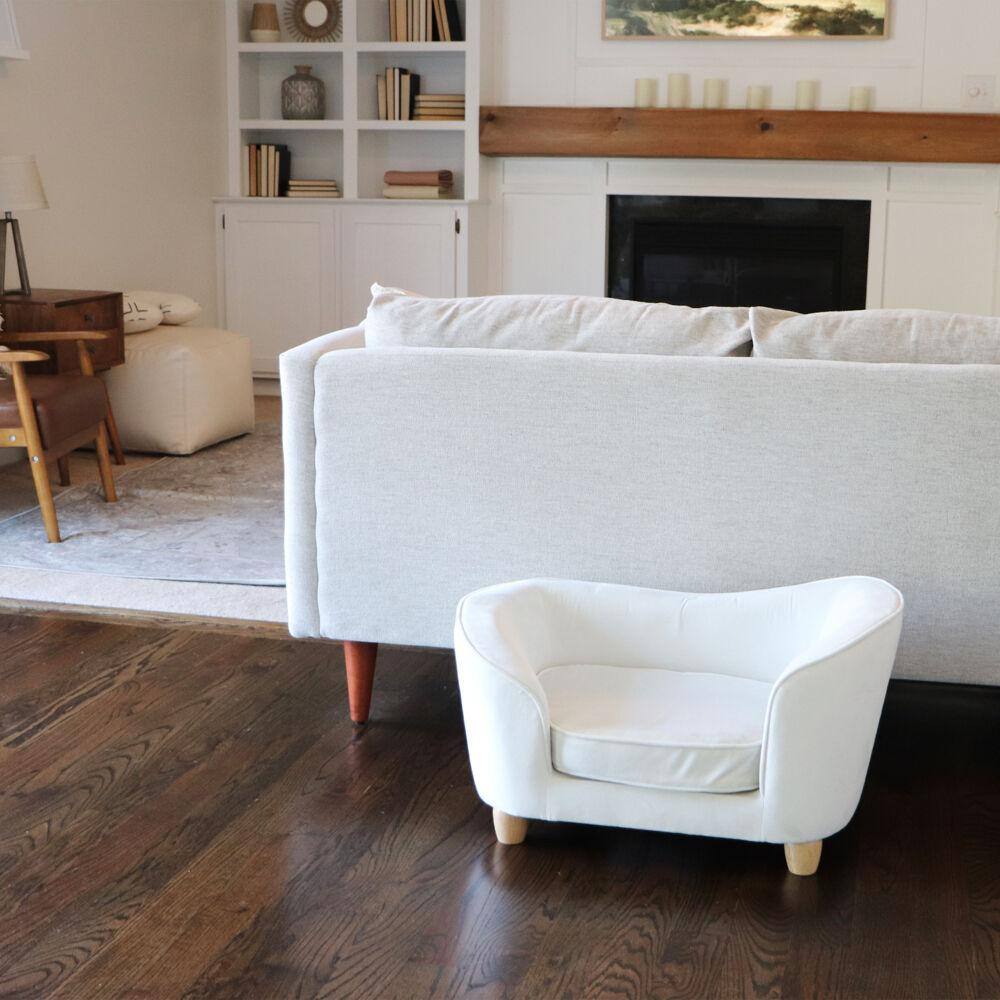 Cream Faux-Velvet Elevated Pet Sofa for Small Pets