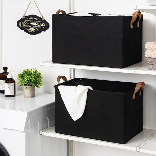 Black 19 in. x 11 in. Fabric Decorative Basket Set of 2 with PU
