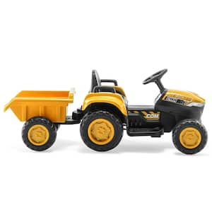 Boy Ride on 9 in. Toy Tractor 12-Volt Electric Kids Car w/Remote Control 30-Watt Dual Motors and Bluetooth Music, Yellow