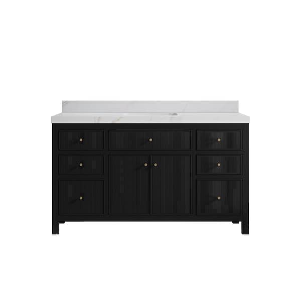 Willow Collections Sonoma 60 in. Single Sink Freestanding Black Bath Vanity with Calacatta Sienna Quartz Top Unassembled
