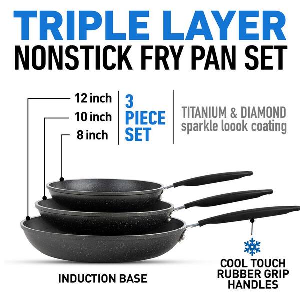 MR. CAPTAIN Nonstick Frying Pan Skillet Set 3-Piece-8 Inch,10 Inch and 12  Inch. Stainless Steel Stone-Derived Non-Stick Granite Coating From The US