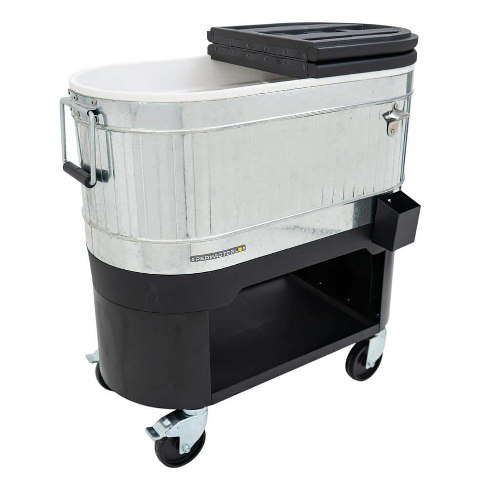 Permasteel 120-Qt Galvanized Steel Rolling Patio Cooler with Wheels