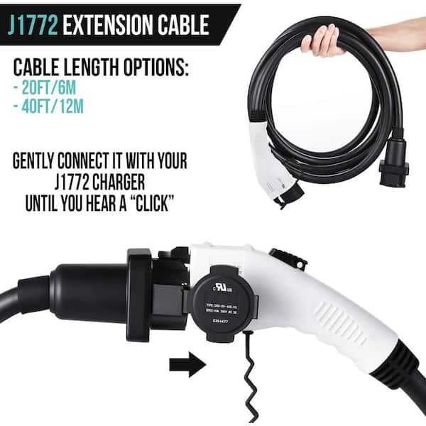 S SMAUTOP 20ft EV Charger Extension Cable Upgraded 40Amp 220V-240V Charging Cord for Electric Vehicle Flexible Compatible All SAE J1772 Extension Cord Chargers Connector