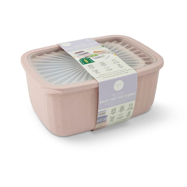 Pink 8pc Wheat Fiber Ribbed Rectangle Food Storage Bowls with Textured Lid - 21oz/47oz/91oz/152oz