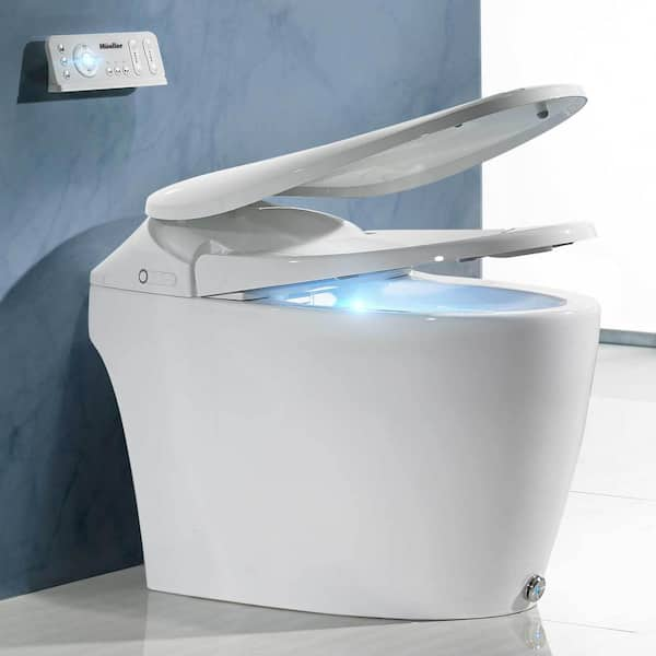 Smart Toilet 1-Piece 1 GPF Single Tornado AutoFlush Elongated Toilet in White with Heated Seat Remote and Dryer