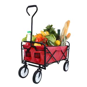 Ca 3.63 cu. ft. Fabric Folding Wagon Garden Cart Shopping Beach Cart in Red
