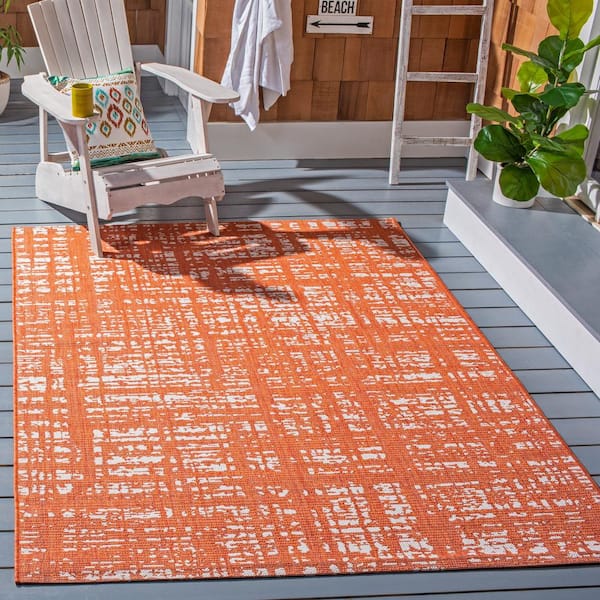 Courtyard Orange/Ivory 2 ft. x 4 ft. Abstract Graph Indoor/Outdoor Area Rug
