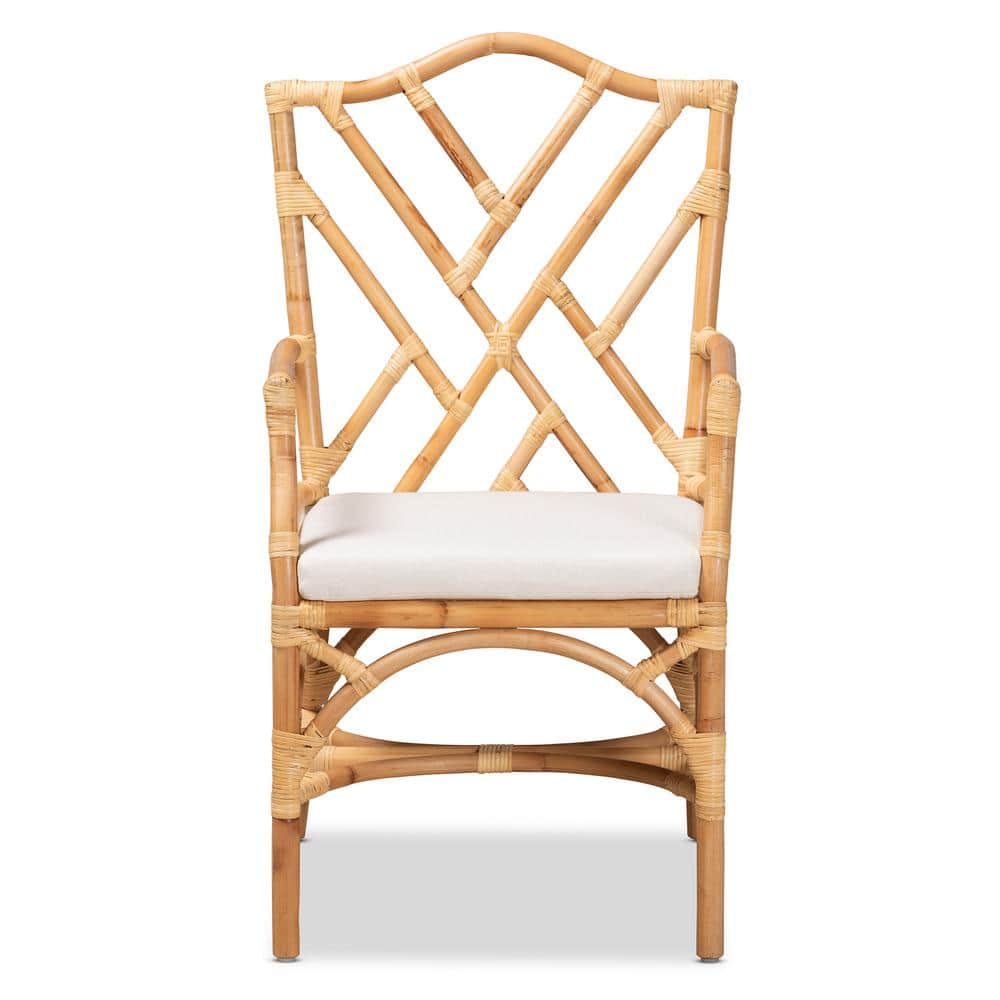 Delta White Rattan and Cane Low Armchair with Cushion