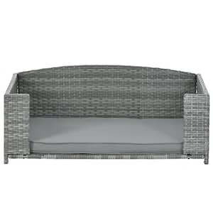 38.5 in. W Small to Medium Gray Wicker Dog Bed with Gray Cushion