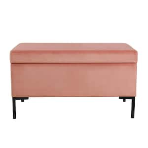 Medium Blush Velvet Storage Bench with Metal Leg 17.5 in. H x 32 in. W x 16.5 in. D