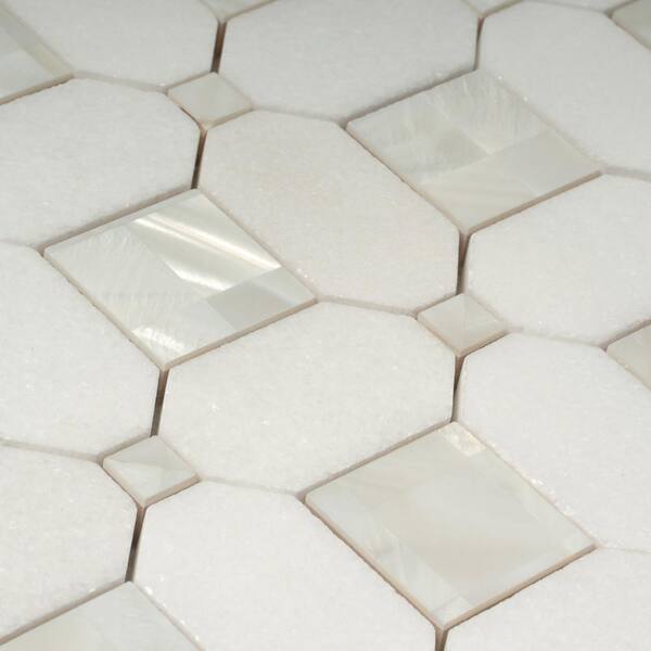Apollo Tile (Sample) Winterland Pearl White 12-in x 12-in Polished Marble Herringbone Patterned Floor and Wall Tile