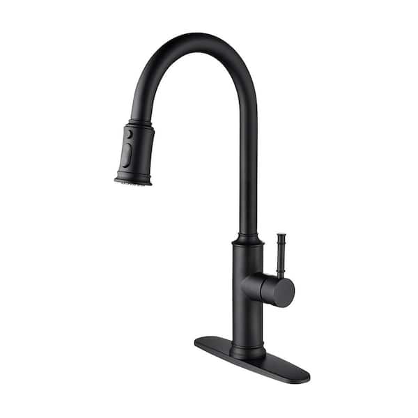 FLG Single Handle Pull Down Sprayer Kitchen Faucet with Pull Out Spray Wand 304 Stainless Steel Sink Faucets in Matte Black