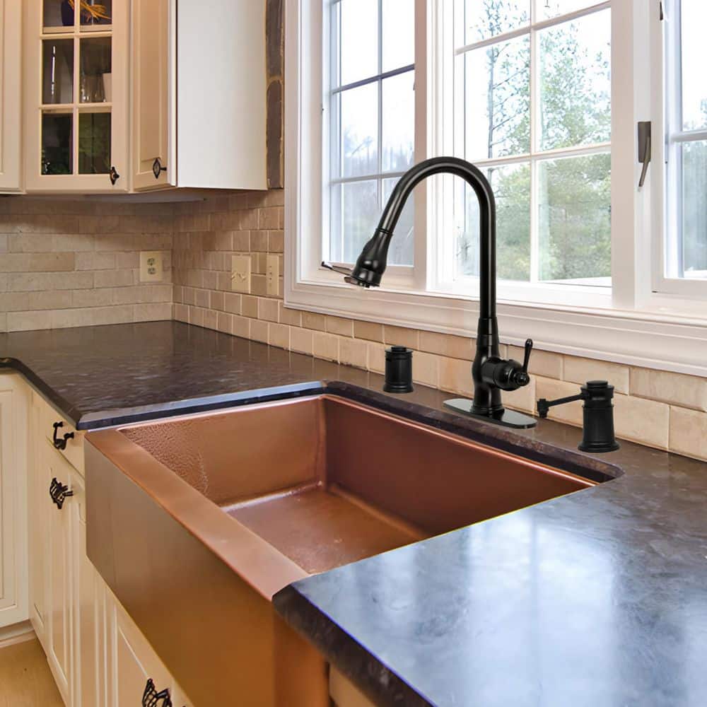 Matte Black Brass Kitchen Sink Soap Dispenser with 17 oz. Bottle