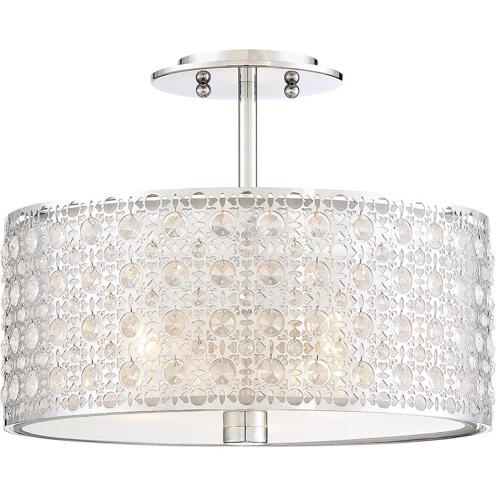Polished Chrome Drum Semi-Flush Mount Light with Crystal Accents