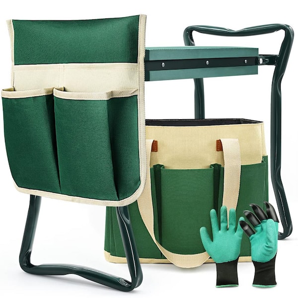 Unbranded Garden Stool and Kneeler, Foldable Gardening Bench with Tool Bag Pouch EVA and Garden Gloves