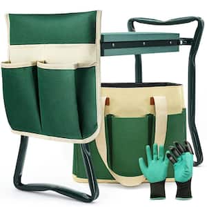 Garden Stool and Kneeler, Foldable Gardening Bench with Tool Bag Pouch EVA and Garden Gloves
