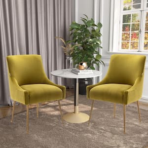 Green Velvet Dining Chair with Pulling Handle and Adjustable Foot Nails(Set of 2)