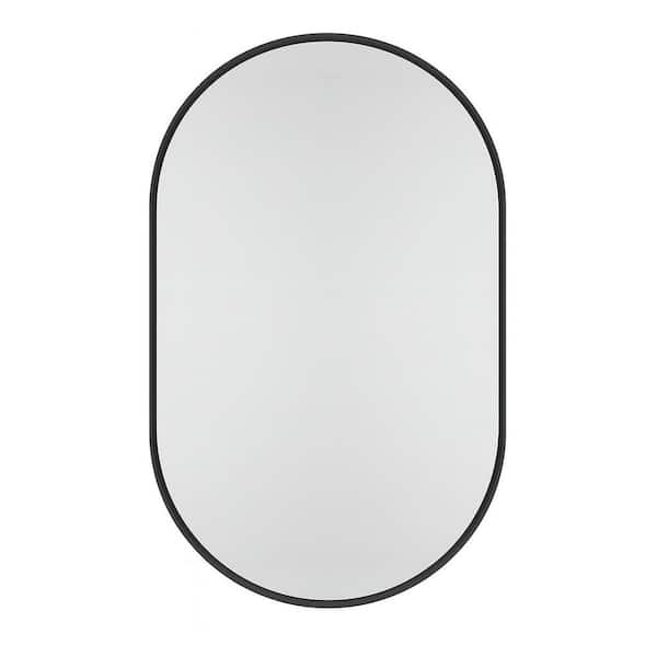 20.47 in. H x 33.46 in. W Oval Metal Framed Recessed Medicine Cabinet with Mirror and Adjustable Shelves in Matte Black