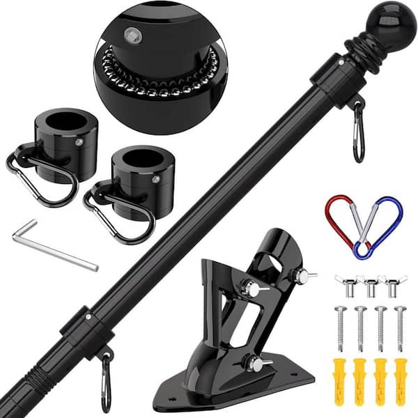 Unbranded 6 ft. Black Stainless Steel Upgraded Bracket Tangle Free Flag Pole Kit for Outside House (Without Flag)