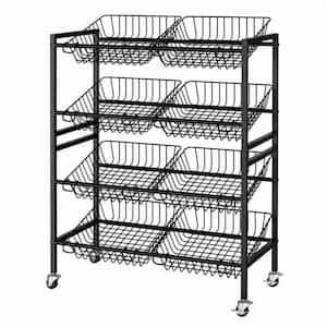 4-Shelf Black Metal Pantry Storage Organizer with 8 Removable Baskets for Onion Potato, Fruit and Vegetable Basket