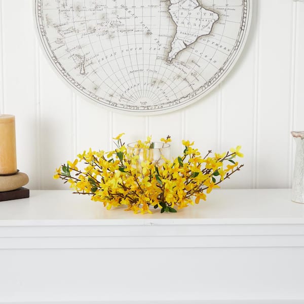 Nearly Natural 16 in. Artificial Forsythia Candelabrum
