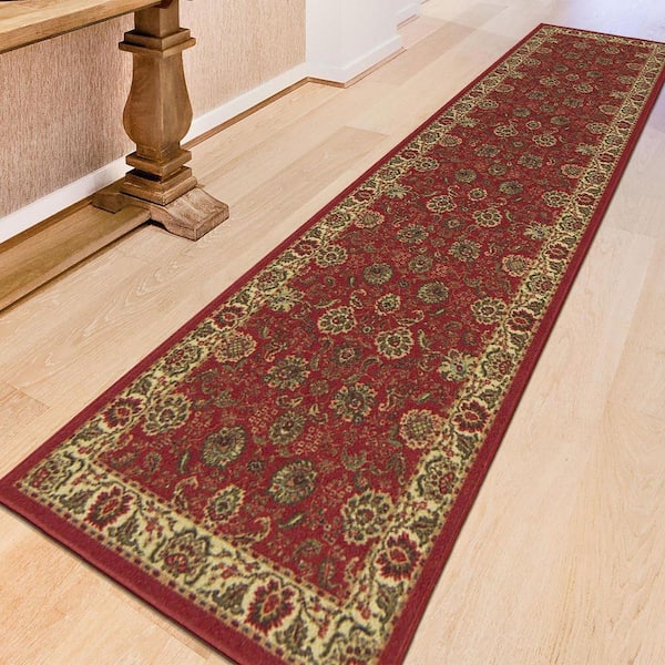 Ottohome Collection Non-Slip Rubberback Oriental Design 3x10 Indoor Runner Rug, 2 ft. 7 in. x 9 ft. 10 in., Dark Red