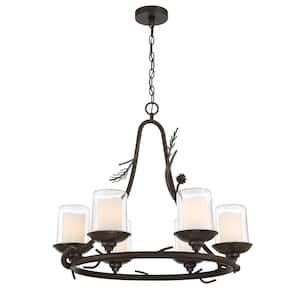 Ponderosa Ridge 6-Light Weathered Spruce with Silver Outdoor Chandelier with Clear Glass