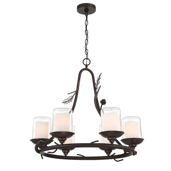 Minka Lavery Ponderosa Ridge 6-Light Weathered Spruce with Silver Outdoor Chandelier with Clear Glass
