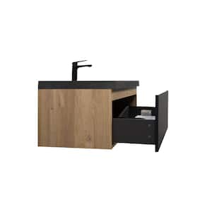 TN 47.25 in. W x 19.63 in. D Single Sink Floating Bath Vanity in Mature Oak with Matte Black Quartz Top