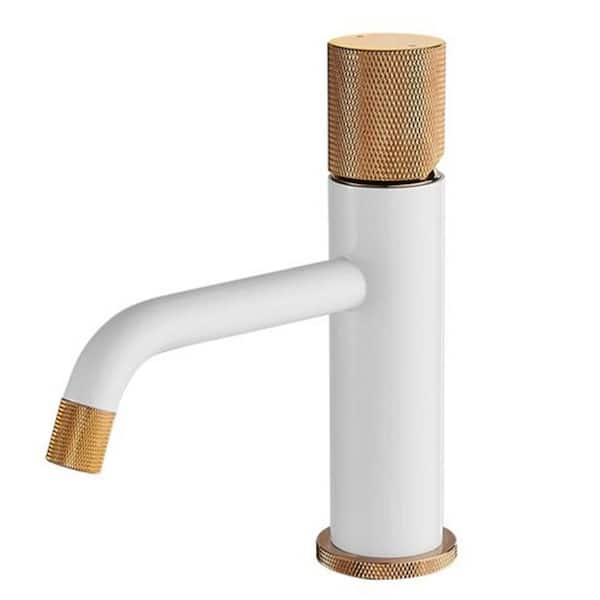 AIMADI Single Handle Single Hole Bathroom Faucet with Valve Modern Deck Mount Brass Bathroom Sink Taps in White & Rose Gold