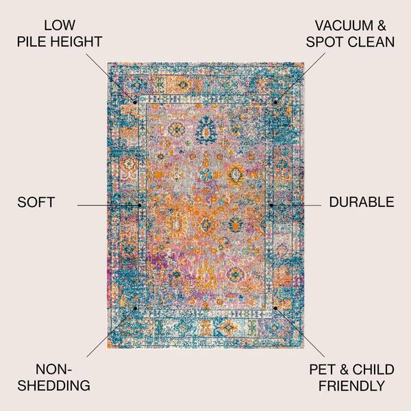 JONATHAN Y Bohemian Flair Boho Vintage Faded Cream/Navy 4 ft. x 6